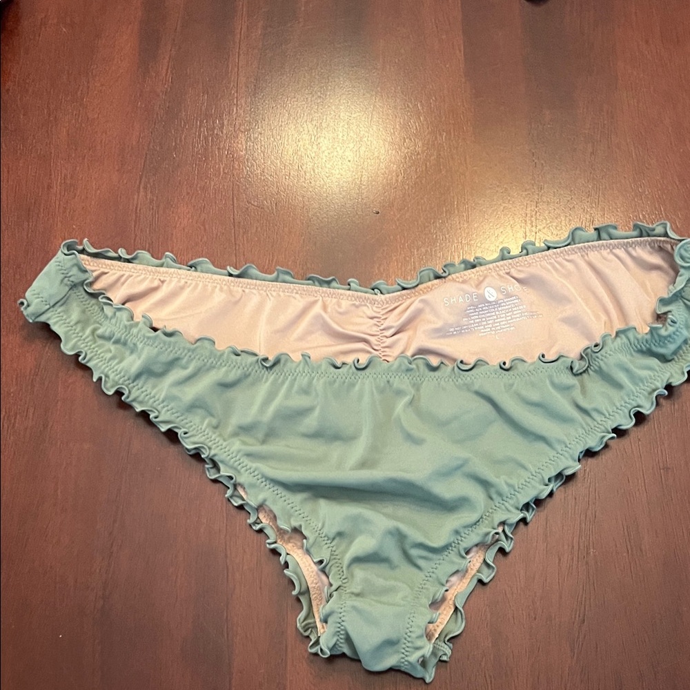 Shade & Shore Ruffled Bikini Bottom in Soft Green